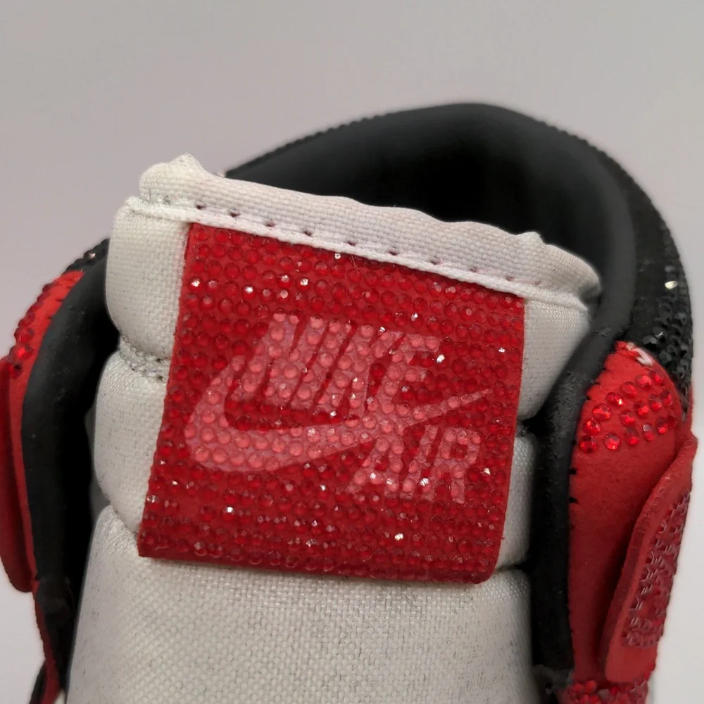 New Custom Crystal Iced Sneakers Red/White/Black Unbranded Bedazzled Sz 6 - Picture 9 of 16